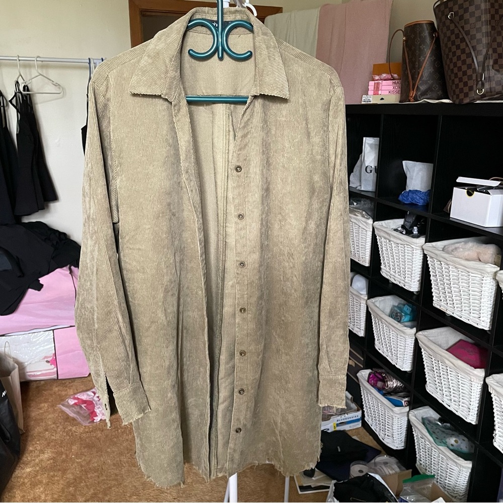 Boohoo Olive Corduroy Shirt Jacket